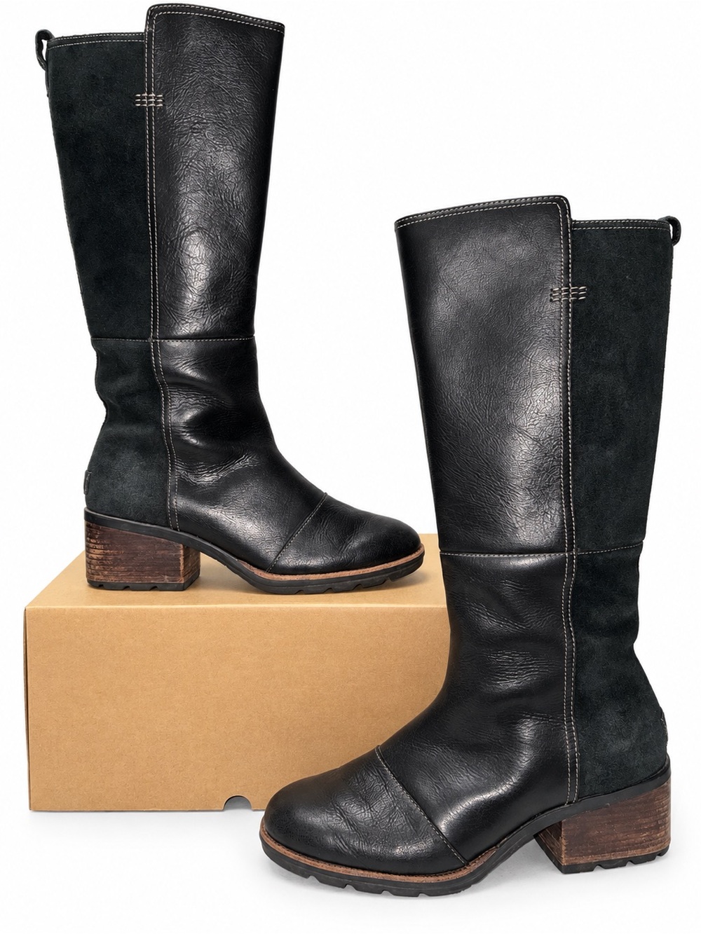 Sorel Cate Tall Waterproof Leather Suede Boots Fits Women’s Size 8 M Black